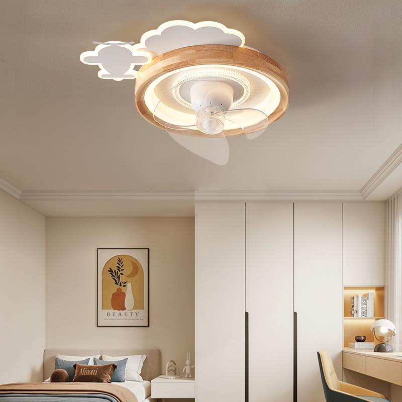 日式摇头风扇灯遥控智能静音云朵北欧实木房间书房餐厅卧室吸顶灯