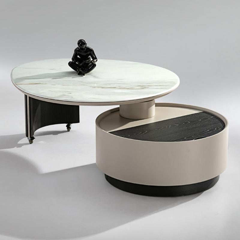 DDSKB079茶几中古风圆形旋转超晶石茶几小户型家用轻奢高档创意大