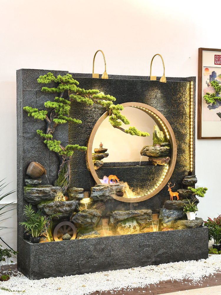 循环流水摆件落地假山喷泉水景客厅办公室装饰景观公司招财水幕墙