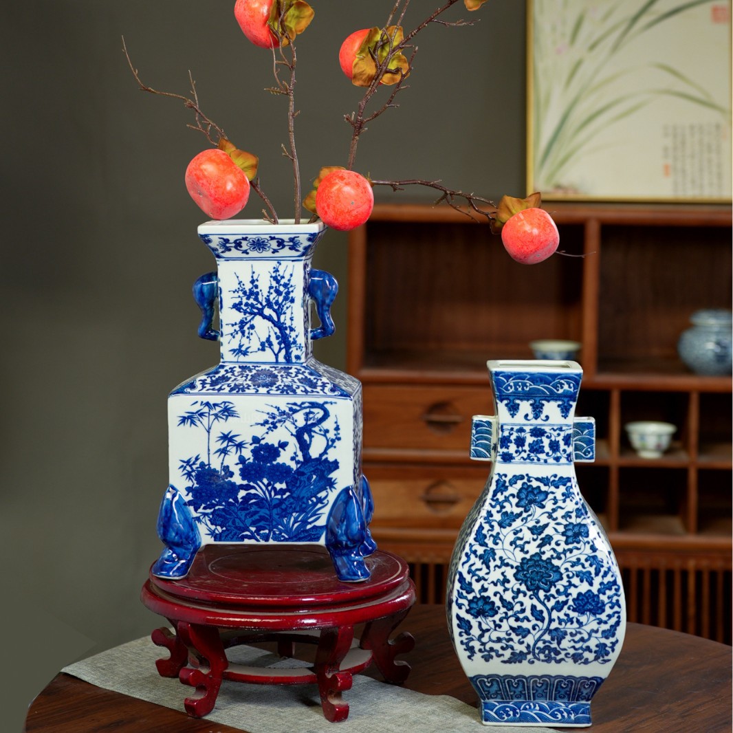 客厅家居古典花瓶手绘仿古装饰品摆件桌面插花花瓶陶瓷器中式花瓶