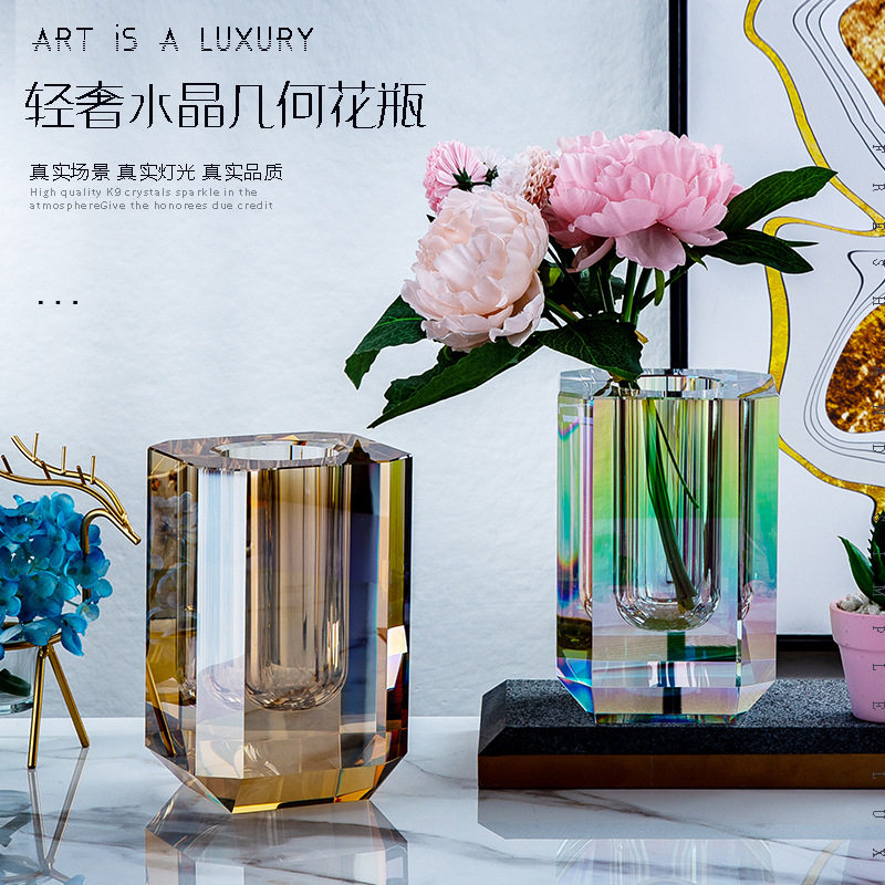 现代简约北欧客厅水晶花瓶花器样板房摆件轻奢软装饰品装饰摆件