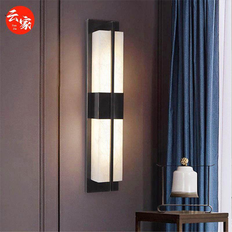 新中式全铜云石壁灯客厅灯户外大门阳台过道楼梯走廊卧室床头灯