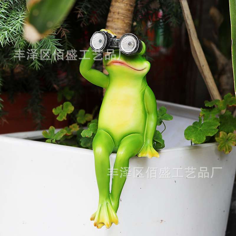 树脂工艺品太阳能灯拿望远镜青蛙摆件创意家居花园庭院装饰品