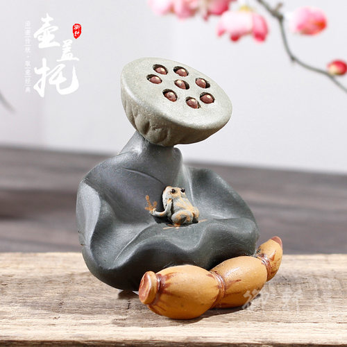 御轩宜兴紫砂功夫壶托盖托摆件配件茶宠茶玩雕塑工艺荷叶莲蓬青蛙
