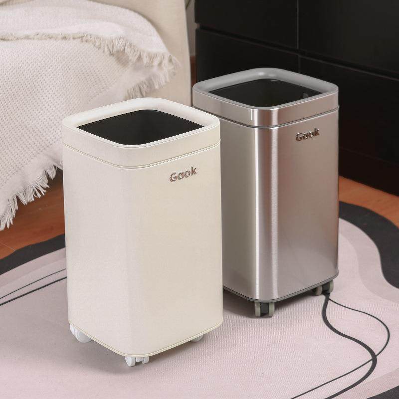 无盖家用直投厨房垃圾桶客厅不锈钢可移动带轮轻奢8889