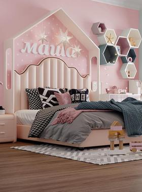 NRFB068#公主床现代简约皮床1.21.5米单人床美式儿童家具网红卧室