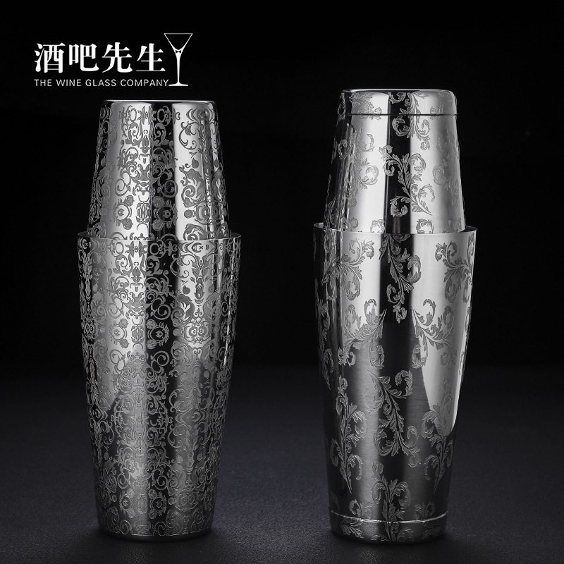 304不锈钢欧式不锈钢刻花波士顿调酒器摇酒壶雪克壶Shake双手摇壶