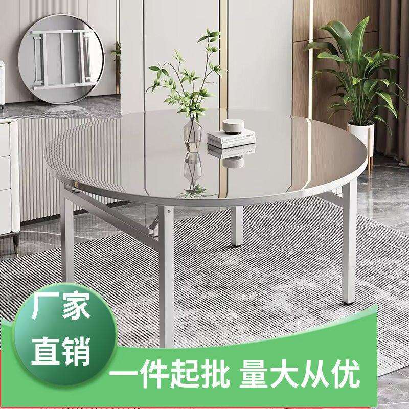 不锈钢圆形餐桌可折叠饭店夜市烧烤大排档流水席食堂桌子家用农村