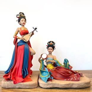 敦煌飞天神女家居国潮书房古风美女面塑工艺品软陶装饰品摆件复古