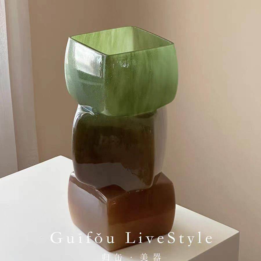 新中式琉璃方口花瓶小众设计感水养几何绿色玻璃花器摆件,畜牧/养殖物资,畜牧/养殖器械,淘宝优惠券,粉丝福利购,淘宝优惠卷