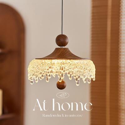 法式中古风餐厅吊灯冰山水滴复古胡桃木色高级感卧室床头小吊灯