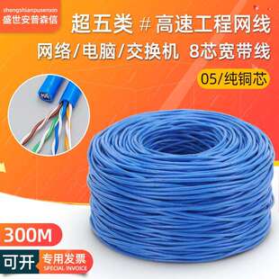 全铜工程超五类网线家用蓝色路由器电脑网络线cat5网线延长线一箱