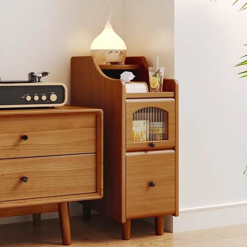 实木床头柜轻奢高档卧室收纳储物柜现代夹缝置物柜床边多功能置物