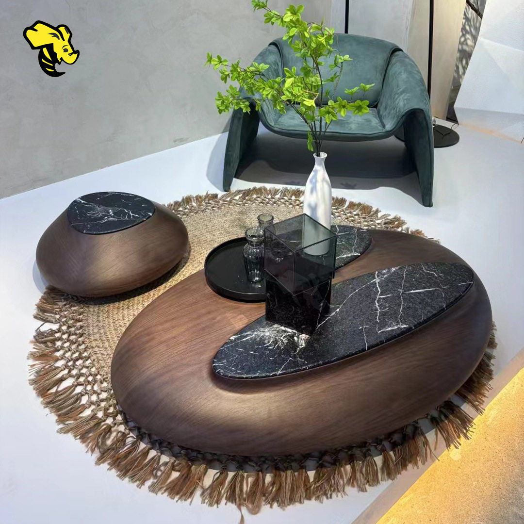 中古风不规则鹅卵石异形茶几高端艺术设计师款别墅客厅组合茶几