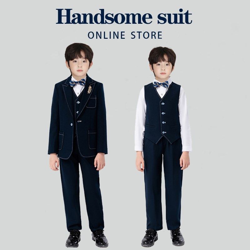 男童西装套装秋冬加厚花童主持人演出服英伦风钢琴礼服朗诵小西服