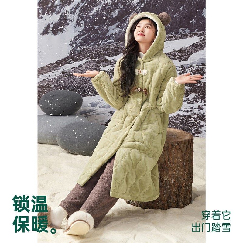 安之伴【巨保暖】三层夹棉珊瑚绒冬季睡袍女加厚家居服中长款睡裙,女士内衣/男士内衣/家居服,睡袍/浴袍,淘宝优惠券,粉丝福利购,淘宝优惠卷