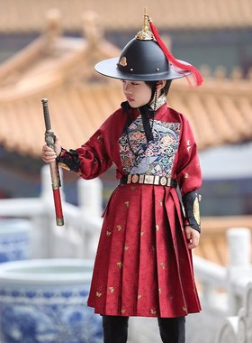 2025春秋红色汉服男女锦衣卫贴里飞鱼服儿童妆花国风织金高端织金