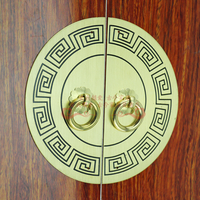 精品回形纹圆盘大门拉手中式仿古明清家具铜配件橱柜门把手畅销