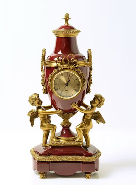 陶瓷配铜座钟时钟欧式美式客厅卧室玄关床头轻奢台灯家居饰品摆件