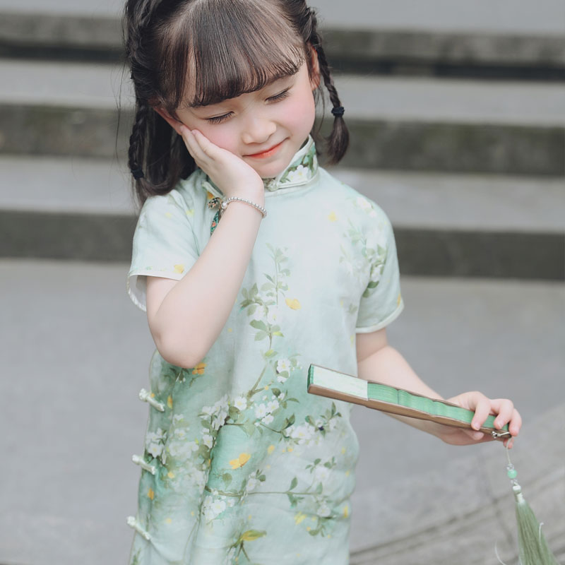 全开襟真丝包边儿童旗袍女春夏夏季民国风民国装女童夏女宝中国风