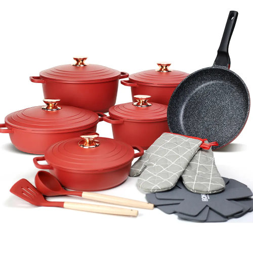 Donnor cookware18件套不粘锅铝锅铝盖套装麦饭石压铸铝珐琅锅