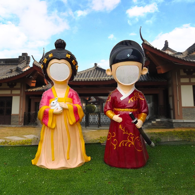 玻璃钢古汉服人物网红打卡雕塑露脸空脸人像景区影楼拍照引流摆件