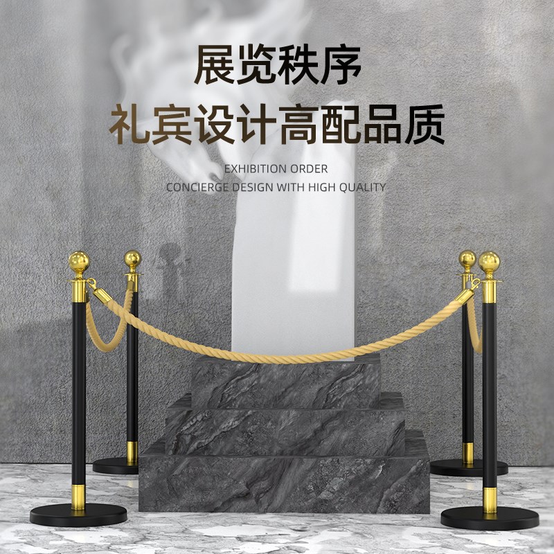 高端酒店挂绳礼宾杆 黑金圆头迎宾柱车展厅一米线隔离警戒线栏杆