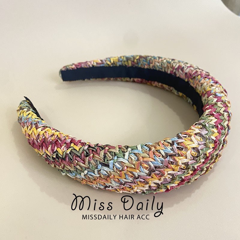 夏威夷梦韩国度假头箍发饰小众高颅顶彩色编织宽边海绵海边发箍