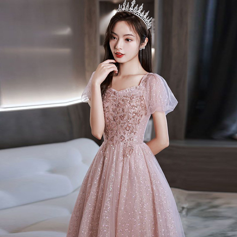 法式粉色晚礼服女宴会气质高端高级感主持毕业艺考长款礼服公主裙