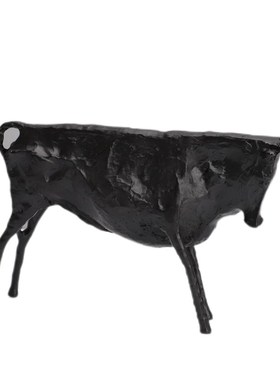 新中式创意铸铁黑牛摆件样板房售楼部酒店家居玄关简约软装摆件