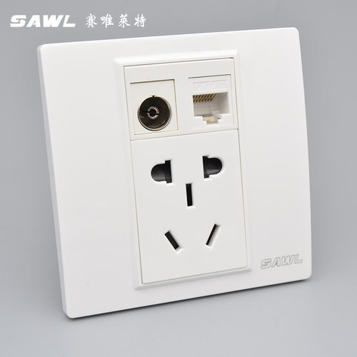 86型网络电视带五孔电源插座 二三5孔插座加电脑电视网线模块面板