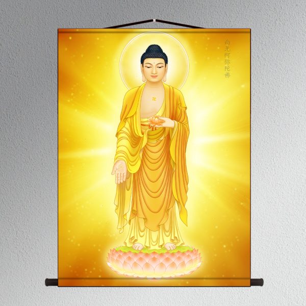 南无阿弥陀佛丝绸卷轴挂画2024新款高清墙画家用画像成品装饰画