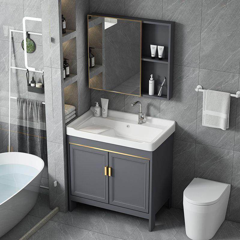 带搓衣板太空铝洗衣柜阳台洗衣槽池一体洗手台盆落地式浴室柜组合