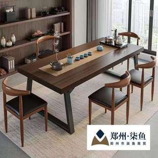 实木色茶桌椅组合一桌五椅喝茶桌新中式商谈办公大板泡茶桌茶几桌