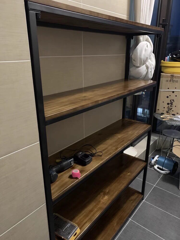 loft美式实木简约书柜陈列架厨房隔板多层置物架复古收纳铁艺新品