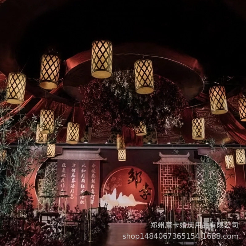 新款婚庆发光灯笼婚礼铁艺吊顶中式路引吊灯宫灯结婚装饰摆件布置