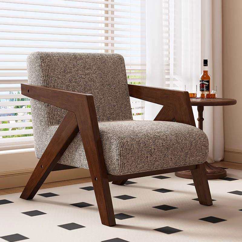 中古风理查德椅客厅单人沙发椅设计师阳台法式复古休闲实木沙发椅