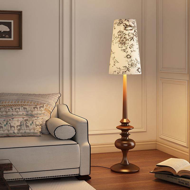 美式复古落地灯高级感客厅卧室装饰氛围灯创意南洋风印花布罩台灯
