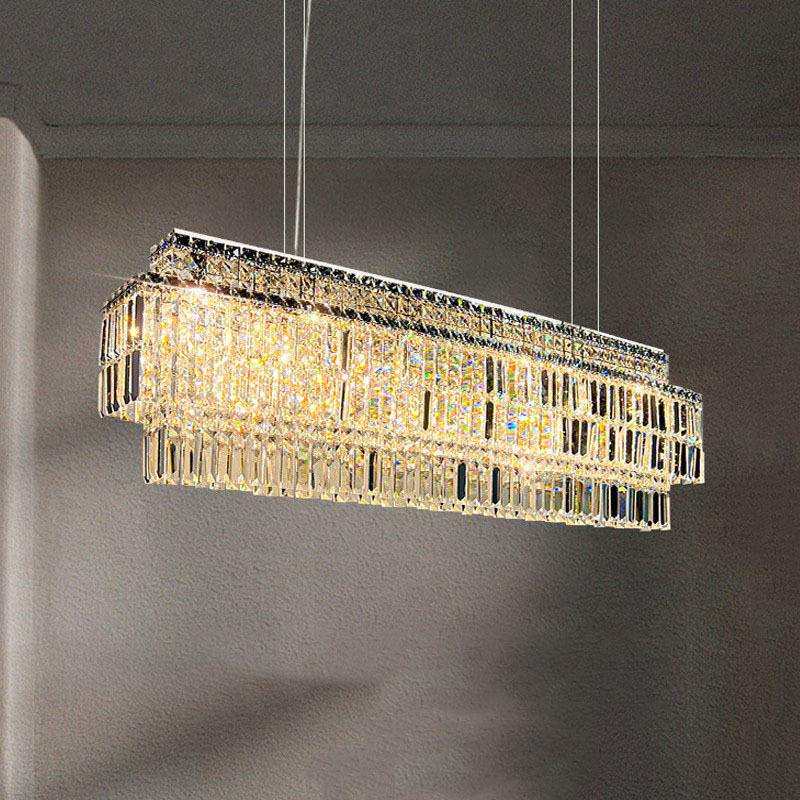 餐厅吊灯轻奢水晶灯意式长方形餐桌灯现代简约欧式客厅吧台灯家用