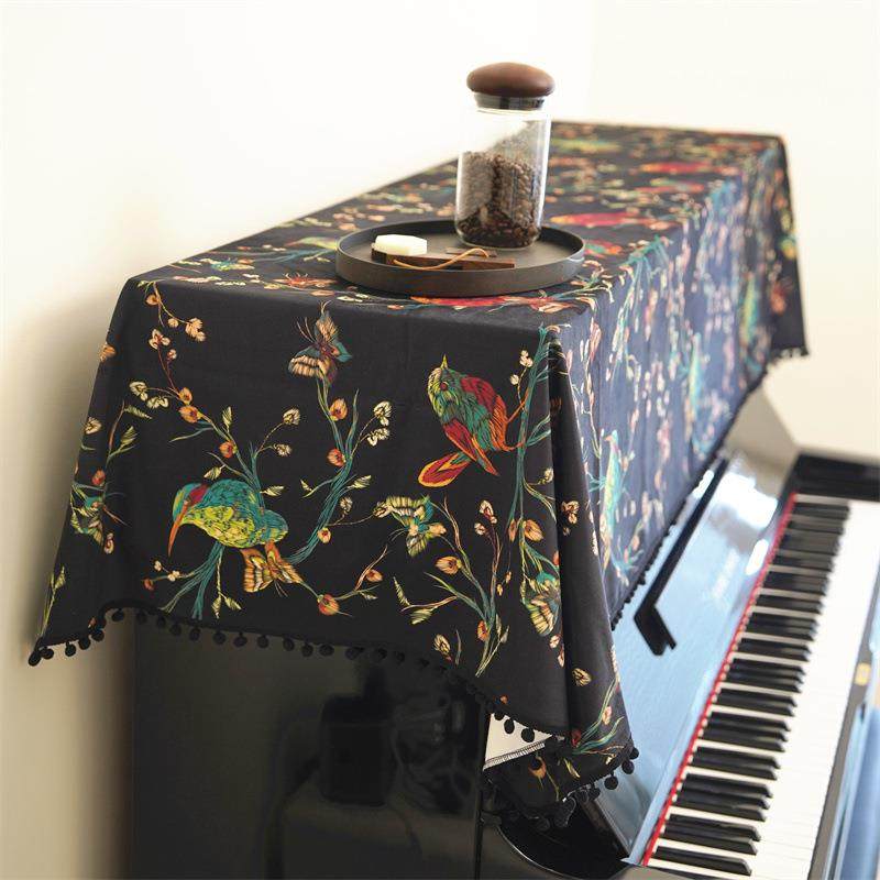 鸢尾乡旅美式花卉花鸟钢琴盖巾防尘巾钢琴全罩防尘北欧钢琴盖布