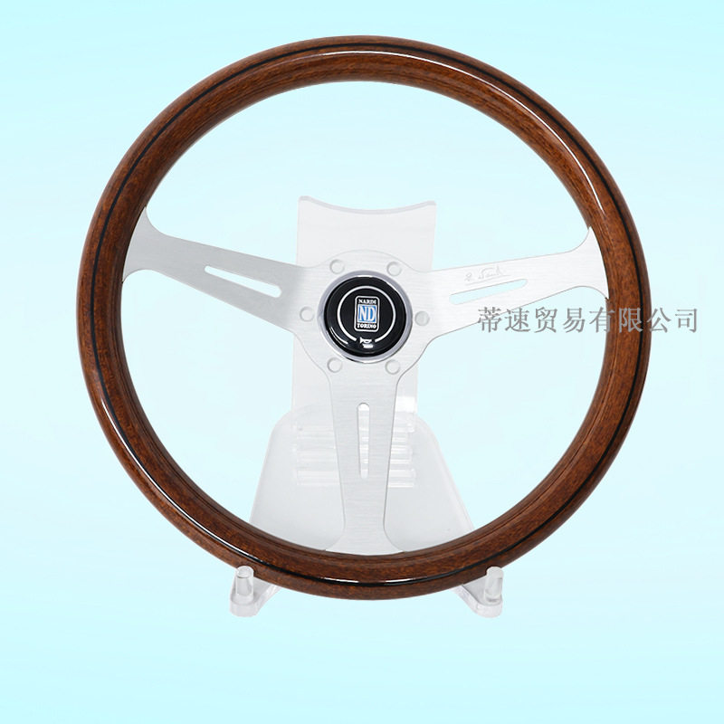 跨境热销NARDI经典复古桃木方向盘14寸350mm银色通用孔距74mm