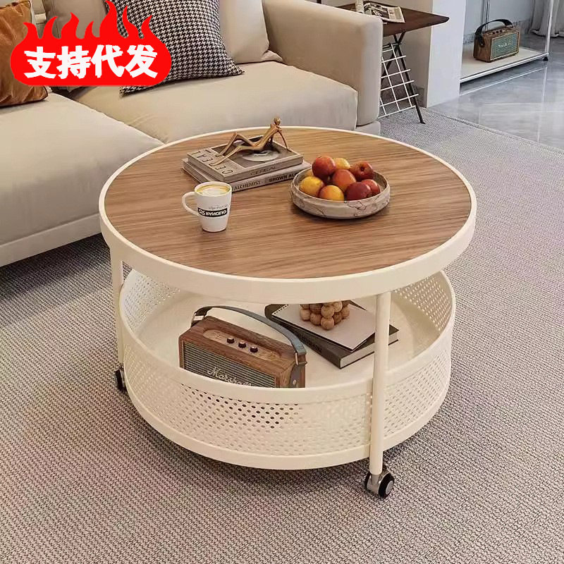 轻奢岩板圆形可移动双层茶几