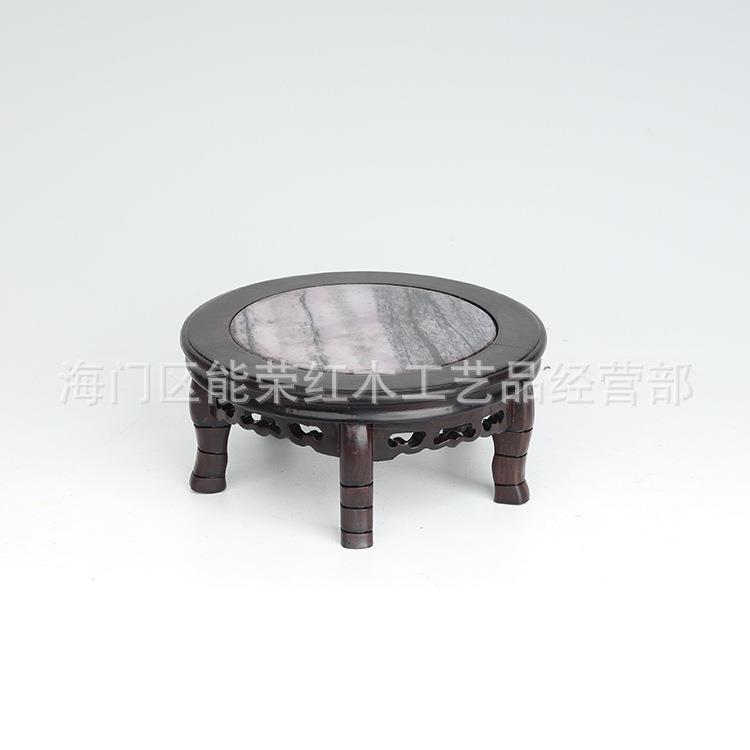 黑檀嵌大理石圆底座实木中式工艺品摆件奇石头花瓶底座木质托架