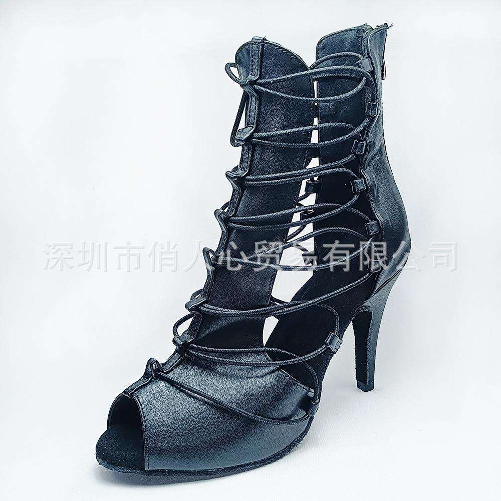 欧美绑带时尚舞蹈靴女细高跟外贸爵士舞靴现代舞heels高帮bachata