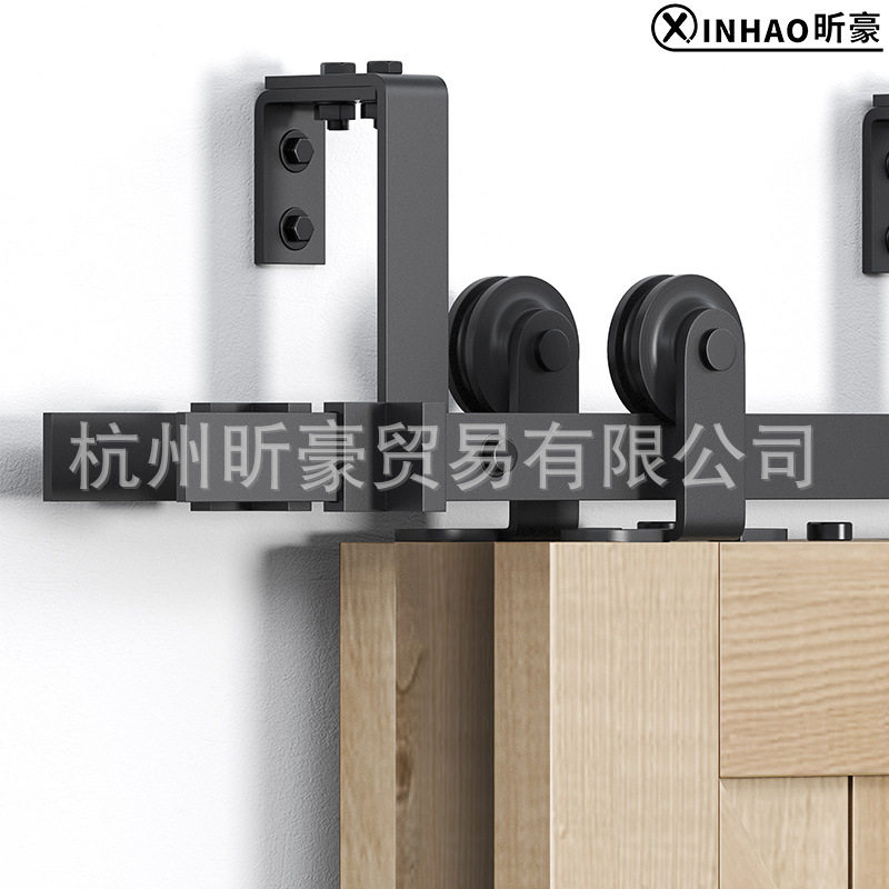 美式谷仓门吊轨顶装款双轨bypass双门前后移门双轨道套件双层轨道