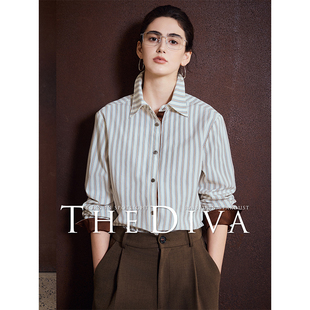 DIVA 疆长绒棉可可棕条纹衬衫 现货 通勤 复古撞色衬衣 经典 THE