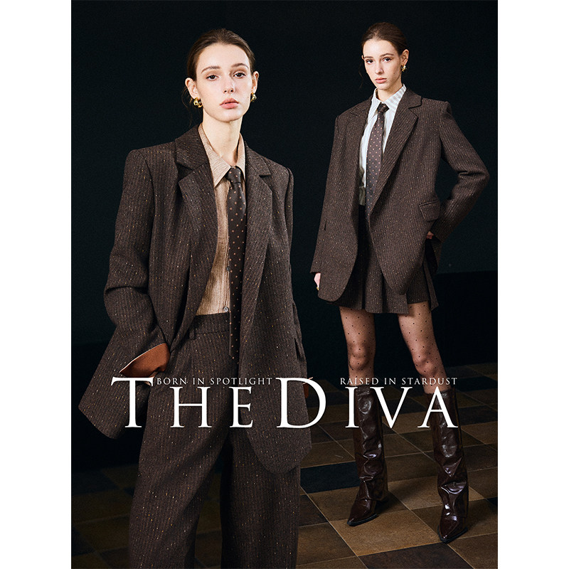 THE DIVA 经典复古"精纺羊毛"亮丝混纺重工条纹西装/长裤裙裤套装,女装/女士精品,西装,淘宝优惠券,粉丝福利购,淘宝优惠卷