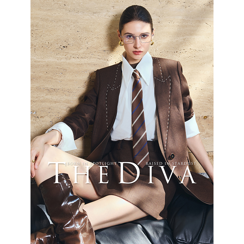 THEDIVA100%精纺羊毛无领西装