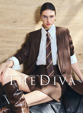 THE DIVA/现货/经典老钱 100%色织精纺羊毛 分割勾勒无领西装裙裤