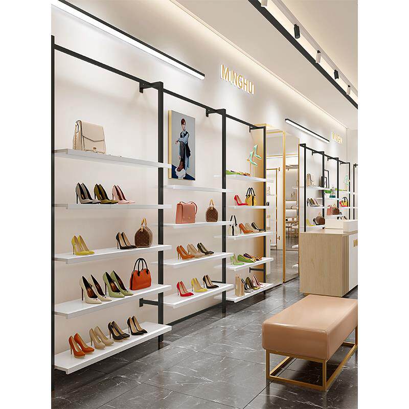 鞋店鞋架男女童鞋包包货架实木铁艺落地多层鞋架展架服装店铺专用